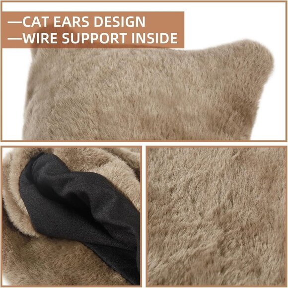 Womens Light Khaki Winter Beanie Hat Cute Cat/Bear Ear Hat with Internal Support main image 7